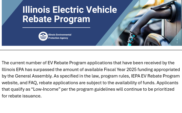Illinois EPA EV Rebate Program is Tapped Out Again
